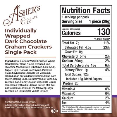 Asher's Chocolates, Chocolate Covered Grahams, Gourmet Sweet and Salty Candy, Individually Wrapped Snack, Family Owned Since 1892 (Dark Chocolate, 18 Count)