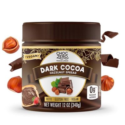 Vegan Cocoa Hazelnut Spread by ChocZero - Keto Friendly, Sugar Free Dessert and Keto Bread Topping - Low Carb Chocolate (1 jar, 12 oz)