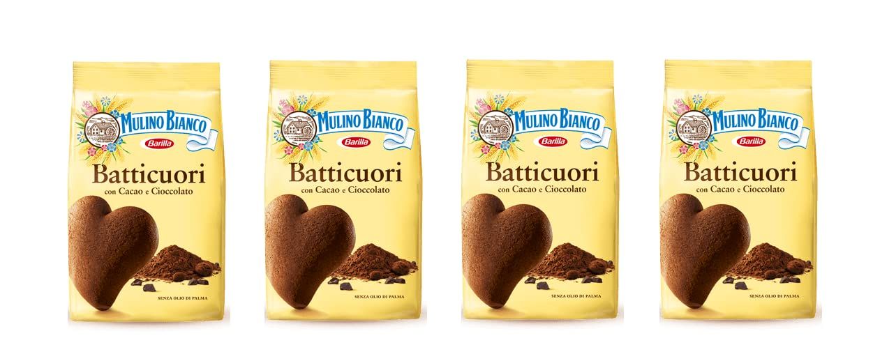 Mulino Bianco: i Batticuori shortbread with chocolate - 12.34 Oz (350g) Pack of 4 [ Italian Import ]
