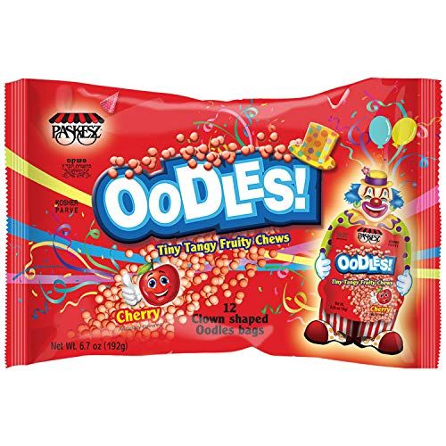 Only Kosher Candy Clown Shaped Oodles Cherry Flavored Tangy Fruity Chewy Candy for Kids and Adults, Kosher Certified, Parve Fresh Candies, 12 Pouch Per Bag (Pack of 3)