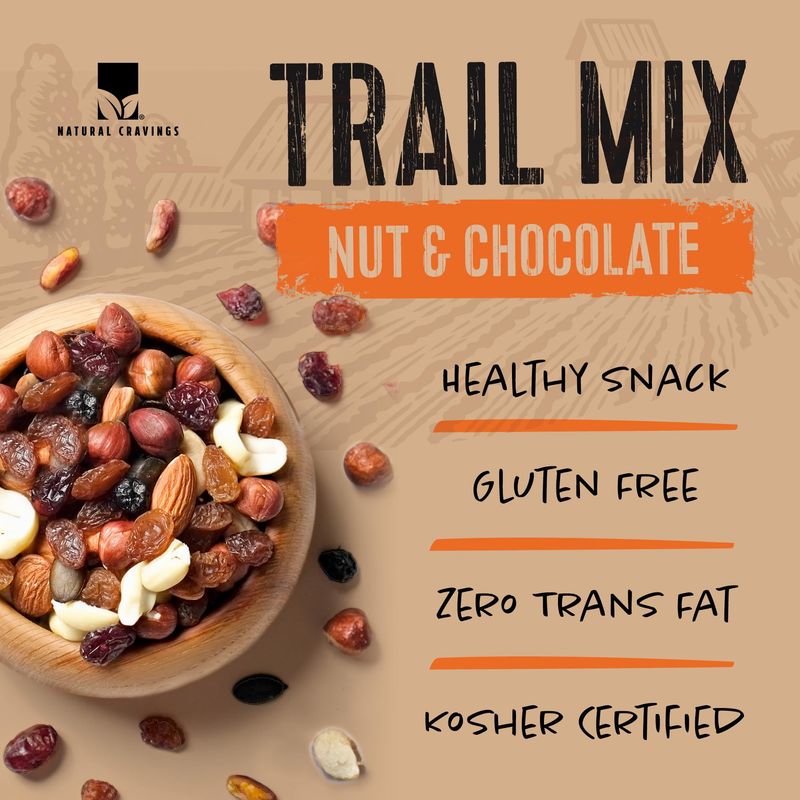 Natural Cravings 24oz Trail Mix Bulk Family Size Bag - Nuts &amp; Chocolate Dried Fruit Mix &amp; Nuts Mix with Peanuts, Dried Cranberries, Raisins, Chocolate Gems - Gourmet Trailmix for School or Office