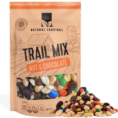 Natural Cravings 24oz Trail Mix Bulk Family Size Bag - Nuts &amp; Chocolate Dried Fruit Mix &amp; Nuts Mix with Peanuts, Dried Cranberries, Raisins, Chocolate Gems - Gourmet Trailmix for School or Office