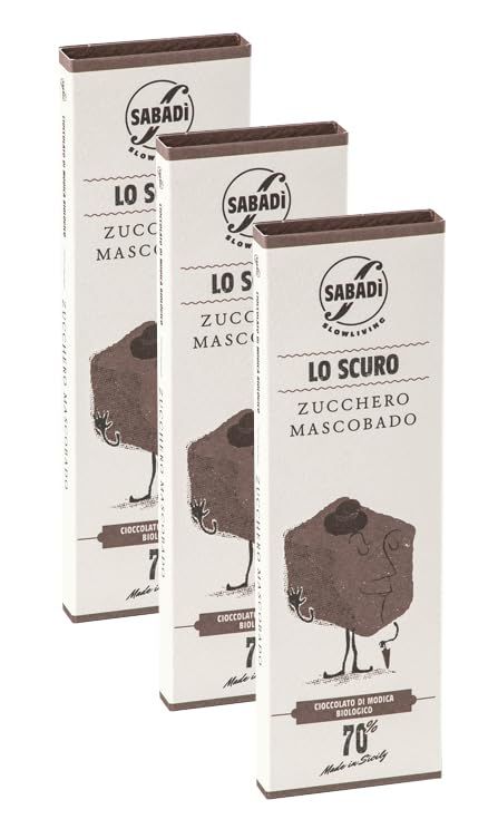 Sabadi Scuro 3-Pack | Organic Traditional Modica Chocolate | Cocolate with Mascobado Sugar | 70% Cacao | 3 x 50g Bar