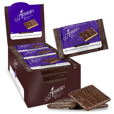 Asher&#39;s Chocolates, Chocolate Covered Grahams, Gourmet Sweet and Salty Candy, Individually Wrapped Snack, Family Owned Since 1892 (Dark Chocolate, 18 Count)