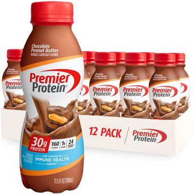 Premier Protein Shake, Chocolate Peanut Butter, 30g Protein, 1g Sugar, 24 Vitamins &amp; Minerals, Nutrients to Support Immune Health, 11.5 Fl Oz, 12 Count