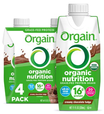 Orgain Organic Nutritional Protein Shake, Creamy Chocolate Fudge - 16g Grass Fed Whey Protein, Meal Replacement, 20 Vitamins &amp; Minerals, Fruits &amp; Vegetables, Gluten Free, Non-GMO, 11 Fl Oz (4 Pack)