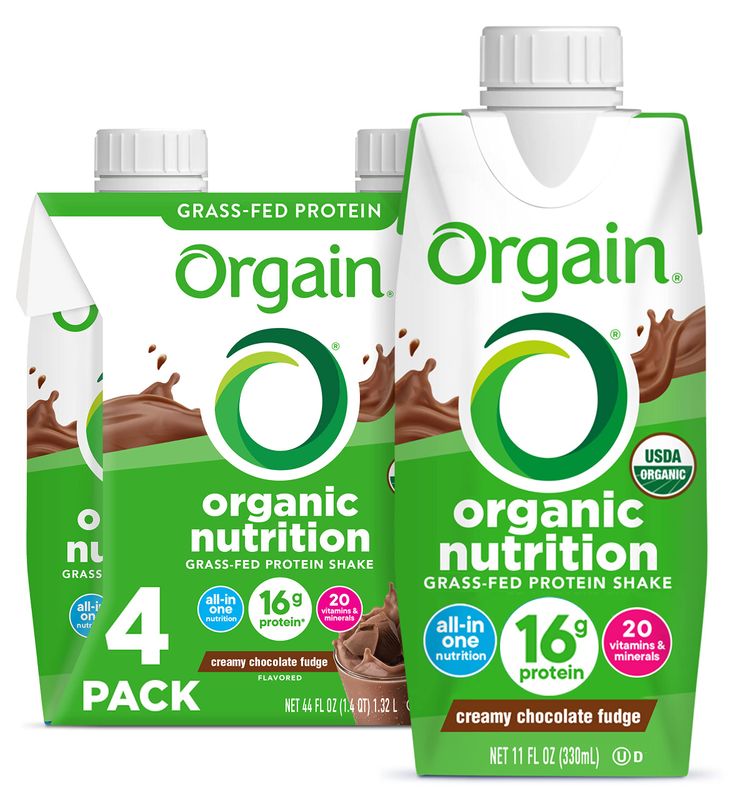 Orgain Organic Nutritional Protein Shake, Creamy Chocolate Fudge - 16g Grass Fed Whey Protein, Meal Replacement, 20 Vitamins &amp; Minerals, Fruits &amp; Vegetables, Gluten Free, Non-GMO, 11 Fl Oz (4 Pack)