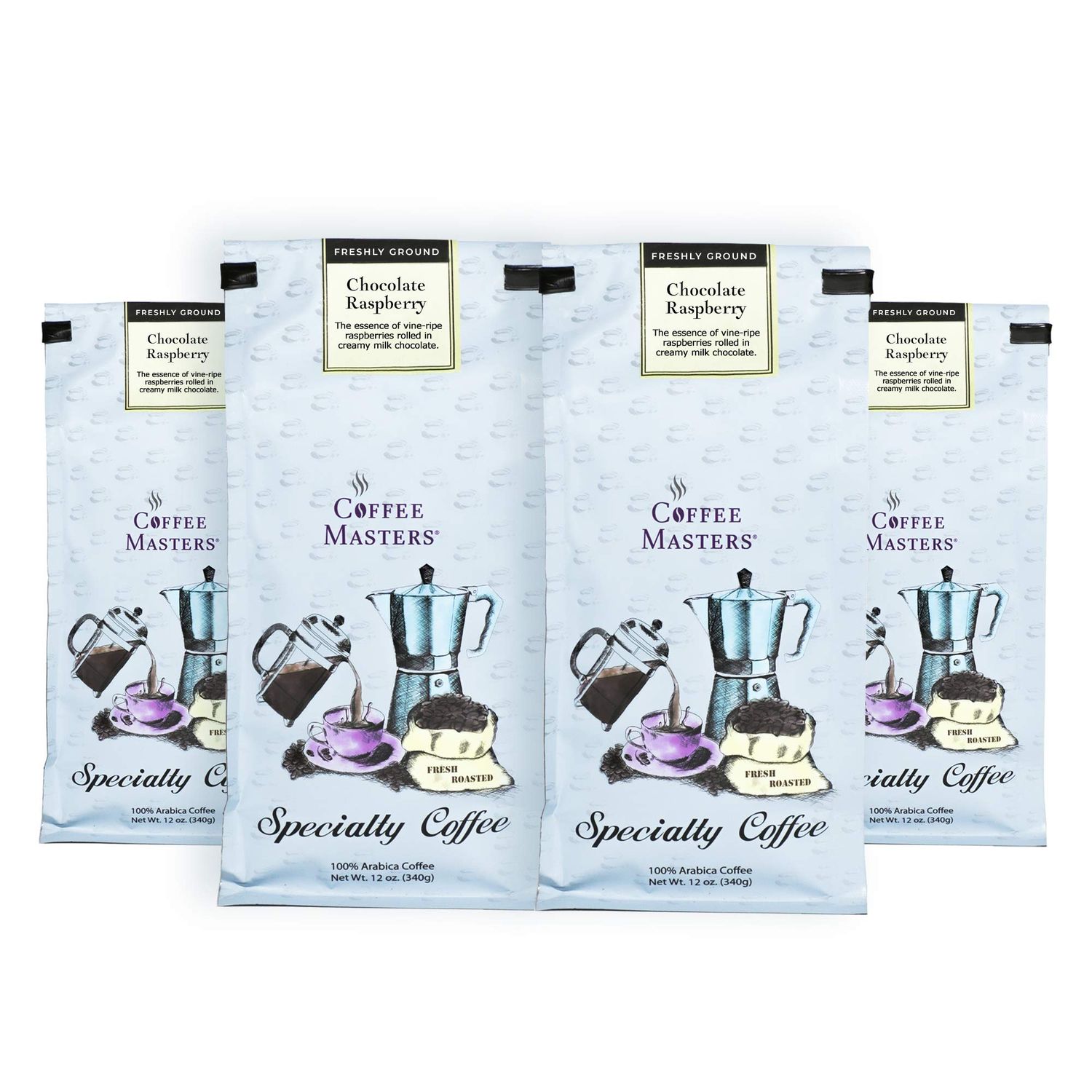 Coffee Masters Flavored Coffee, Chocolate Raspberry, Ground, 12-Ounce Bags (Pack of 4)