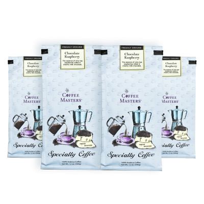 Coffee Masters Flavored Coffee, Chocolate Raspberry, Ground, 12-Ounce Bags (Pack of 4)