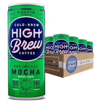 High Brew Coffee, Cold Brew Coffee, Dark Chocolate Mocha, 8 Fl Oz, Ready-To-Drink (Pack of 12)