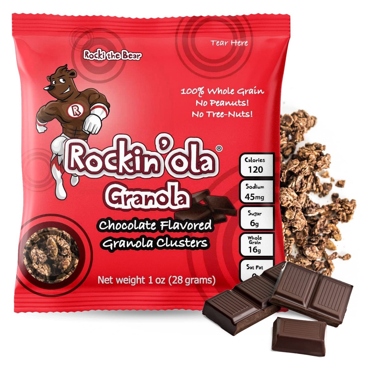 Rockin&#39;Ola Granola Clusters, Quick Breakfast Snack, Allergen Free, No Artificial Flavors, Colors or Preservatives, On-The-Go Healthy Snack Packets (25 Count, Chocolate)
