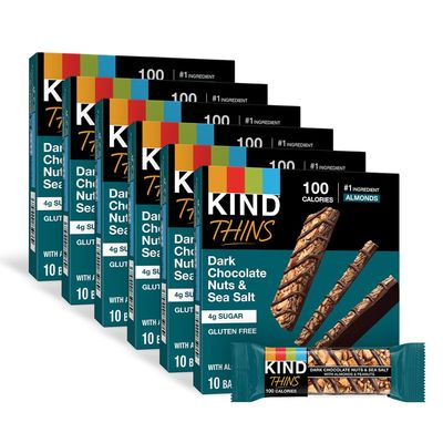 KIND THINS Dark Chocolate Nuts &amp; Sea Salt Bars, 0.74 Ounce, 10 Count, Gluten Free Bars, 4g Sugar (60 Bars)