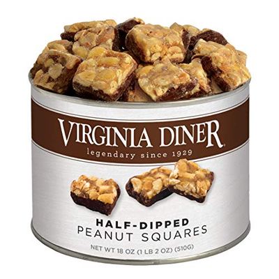Virginia Diner - Gourmet Natural 1/2 Dipped Milk Chocolate Peanut Squares, 16 Ounce Tin