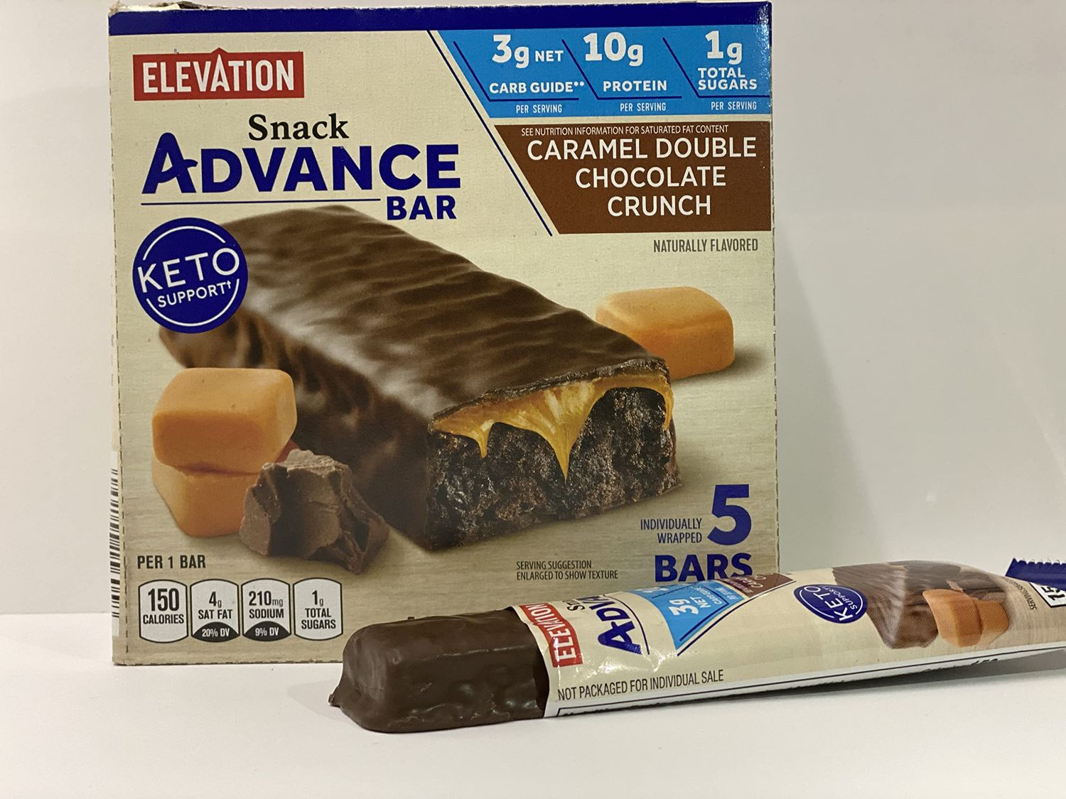 Elevation by Millville Caramel Double Chocolate Advance Bars 1.6oz x5 Bars(Total 8 oz), Pack of 1