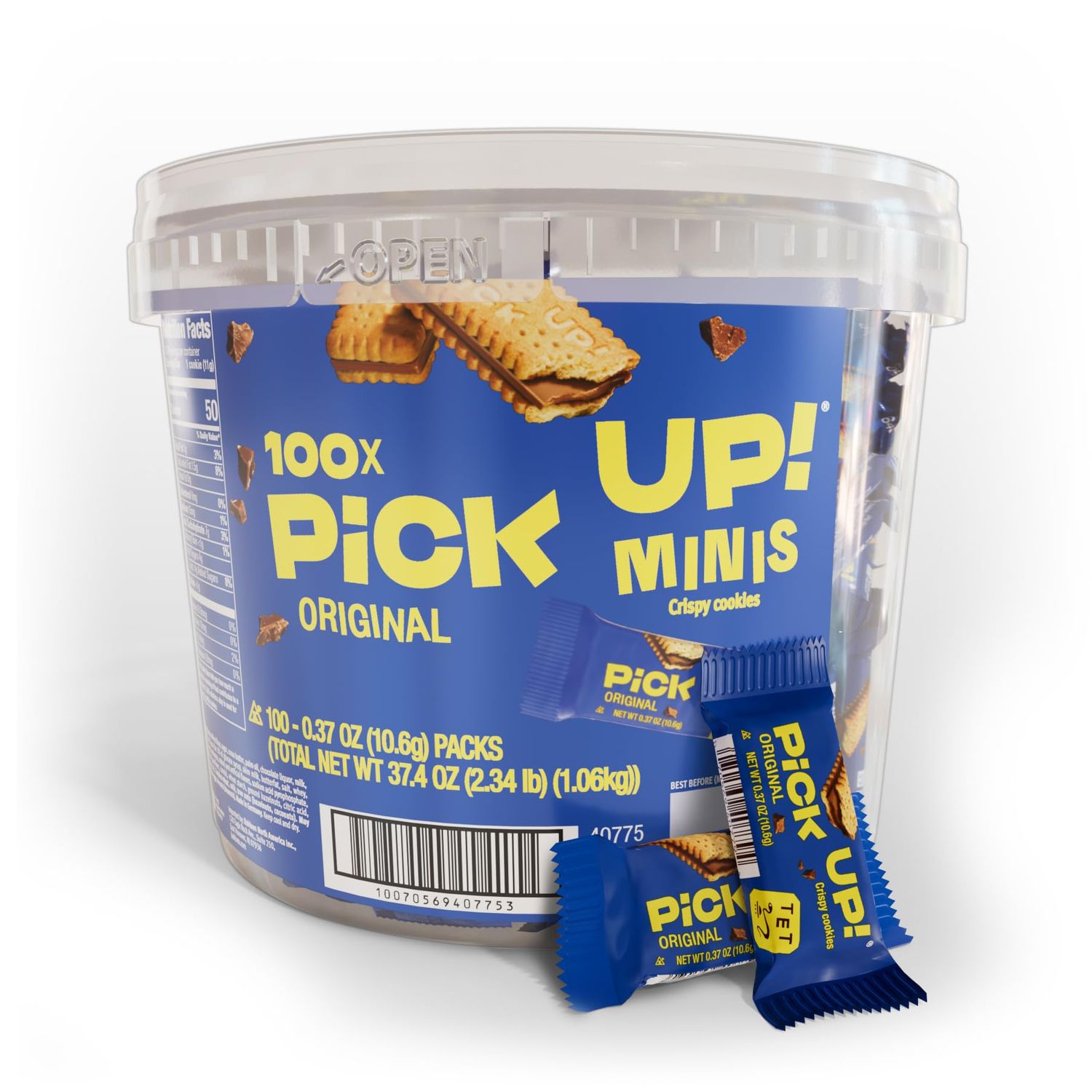 Bahlsen PiCK UP! Minis Original (100 ct Bucket of Individual Cookies) - German chocolate sandwiched between two crisp biscuits - Kosher (0.37 oz single servings individually wrapped)