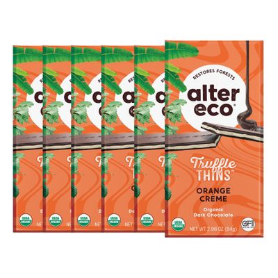 Alter Eco Orange Creme Truffle Thins, Chocolate Bar with Gooey Ganache Truffle Filling, Organic, Gluten &amp; Soy-Free, Non-GMO Snacks, No Additives, Recyclable Packaging, Fair Trade (6-Pack Orange Creme)