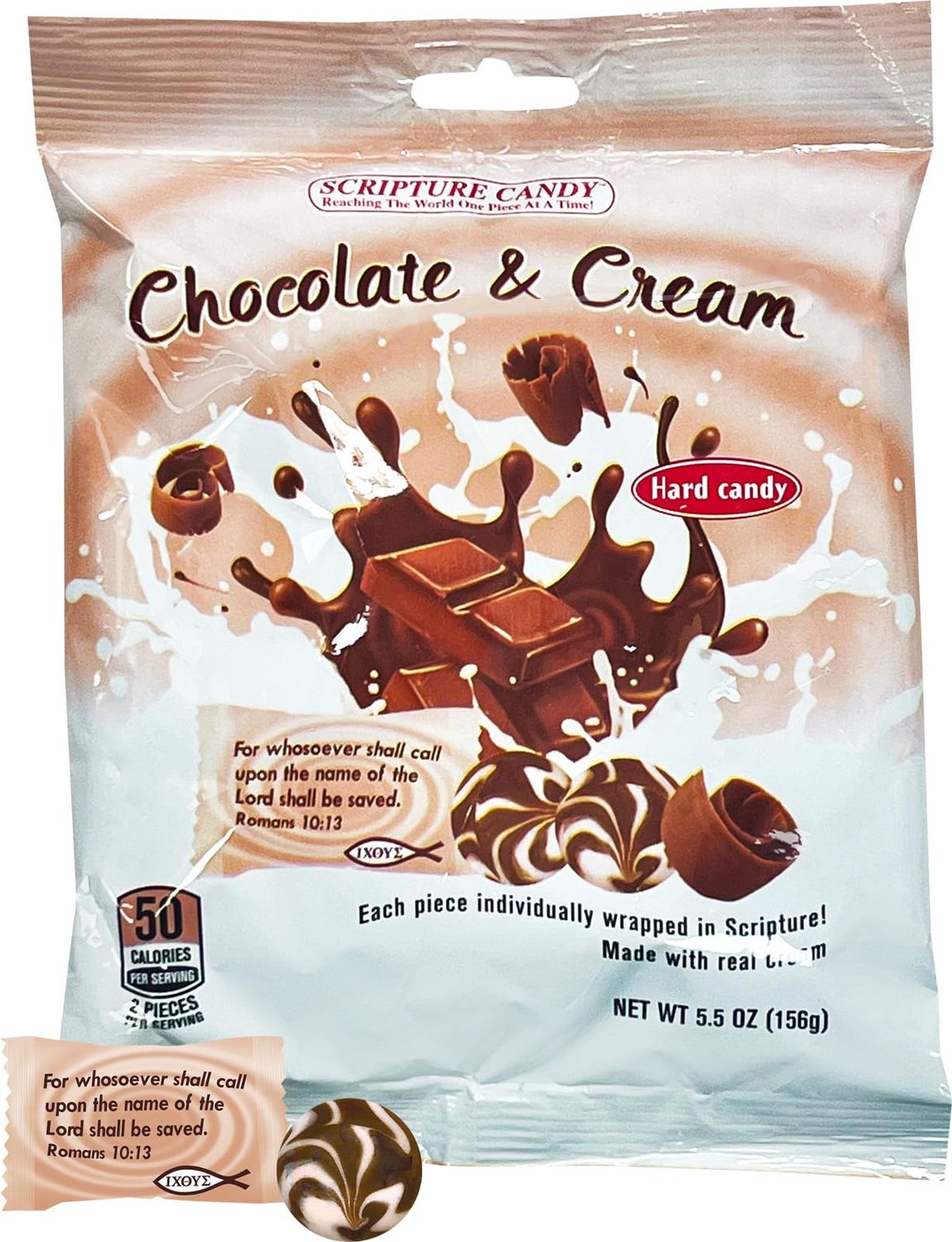 Scripture Candy, Chocolate &amp; Cream Hard Candy 5.5oz Bag, 25 Pieces