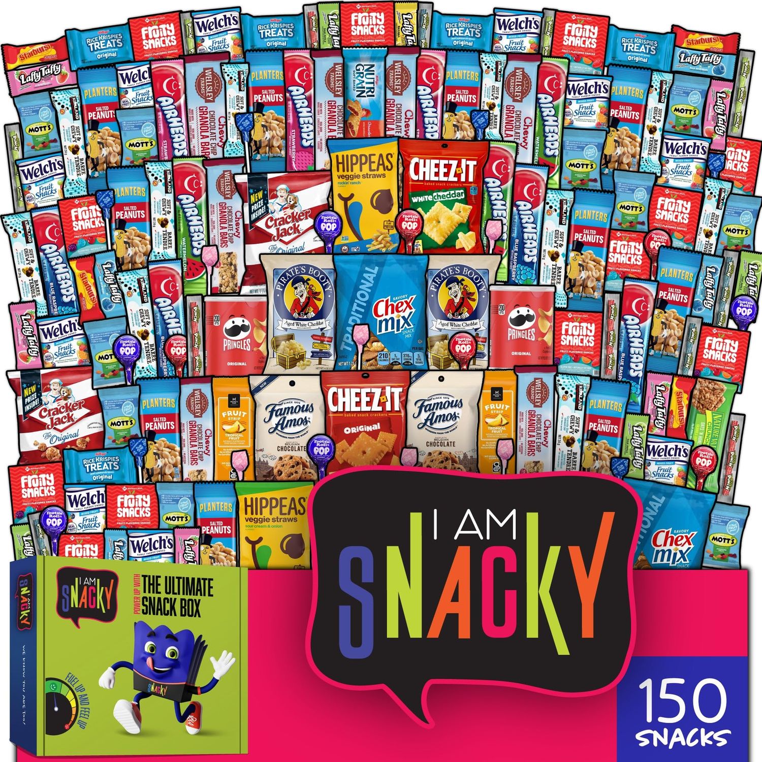 I AM Snacky - Valentines Snack Box Care Package + Greeting Card - SNACKY&#39;S CELEBRATION CRATE (150 Count) Birthday Sweet Treats Gift Basket, Candies Chips,