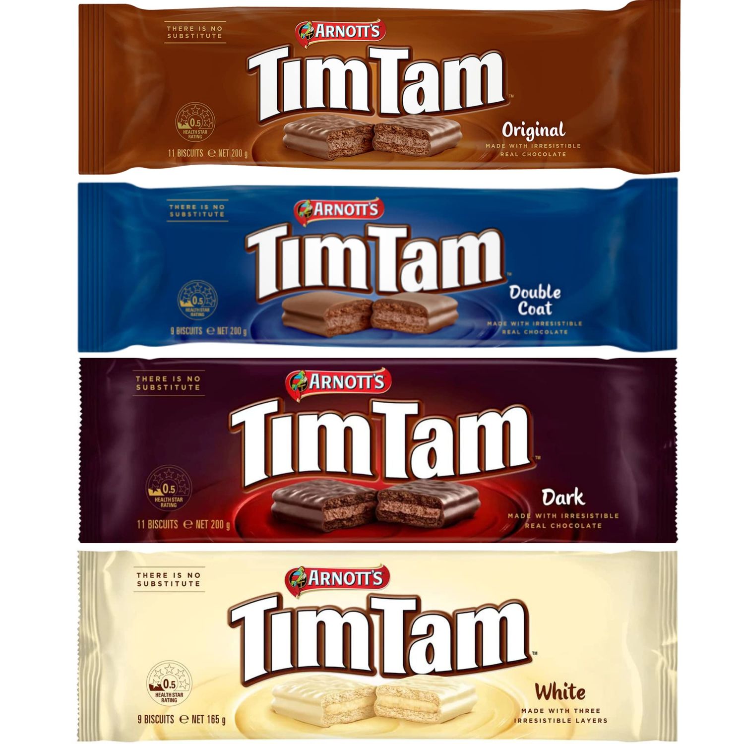 ARNT&#39;S Tim Tam Chocolate Biscuits - 4 Pack Favorites - Original, Dark, Double Coat, White - Imported from Australia