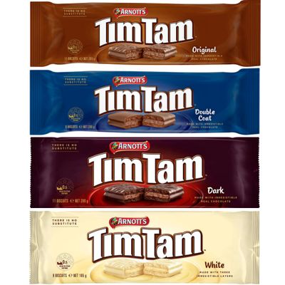 ARNT&#39;S Tim Tam Chocolate Biscuits - 4 Pack Favorites - Original, Dark, Double Coat, White - Imported from Australia