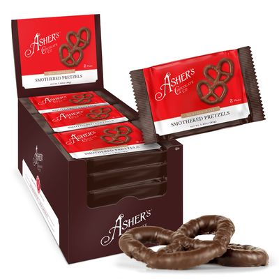 Asher&#39;s Chocolates Company, Delicious Chocolate Covered Pretzels, 2 Packs of Sweet and Salty Candies, Small Batches of Kosher Chocolate, Family Owned Since 1892 (15 Count, Milk Chocolate)