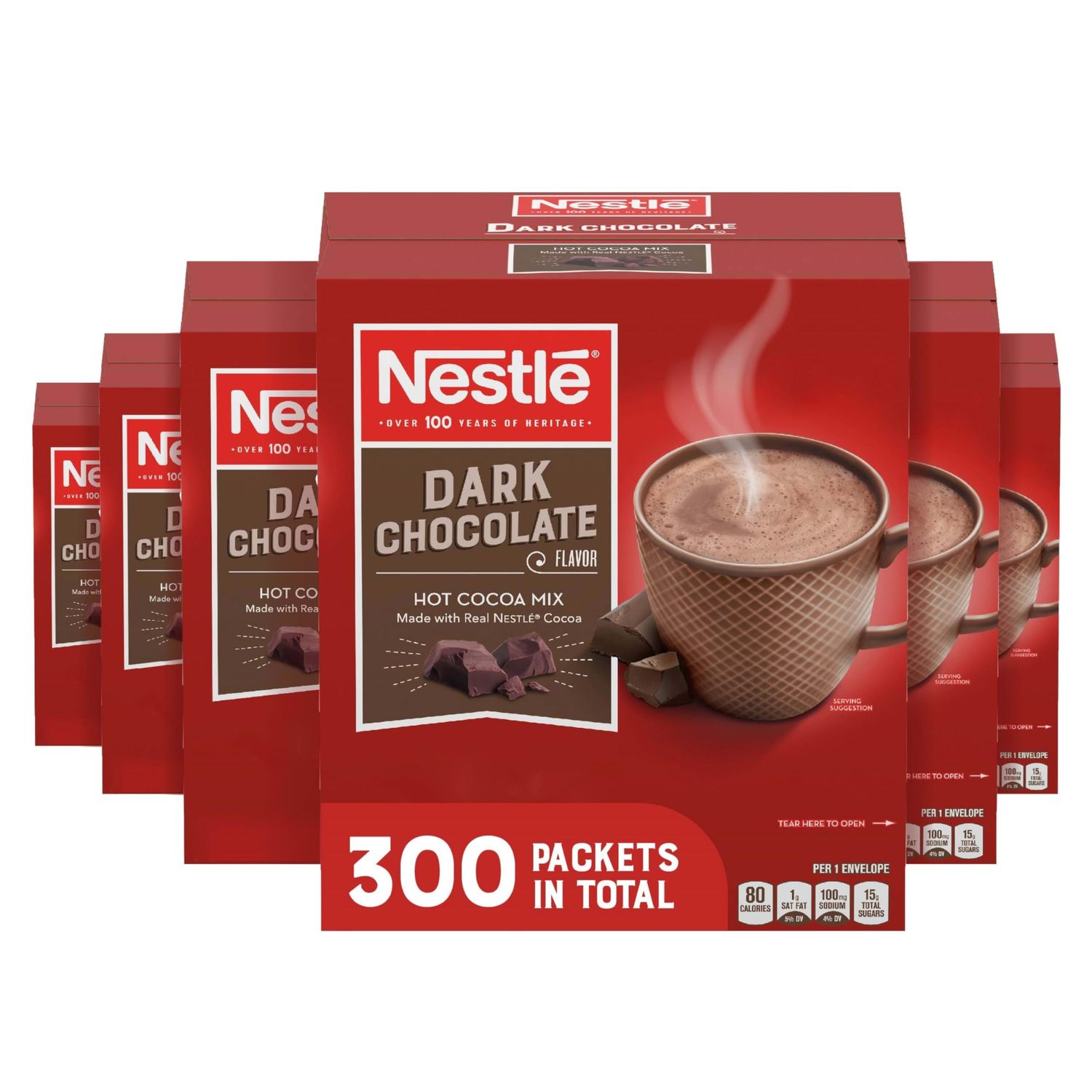 Nestle Hot Chocolate Packets, Dark Chocolate Flavor Hot Cocoa Mix, Made with Real Cocoa, Bulk Pack, 0.71 oz Packet (Pack of 300)