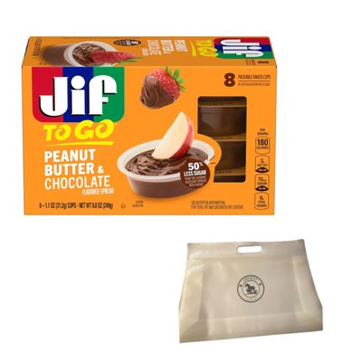 JIF chocolate peanut butter - JIF To Go Cups (8-1.1 oz) Bundle With Reusable Snack Pouch By AMCIENT.