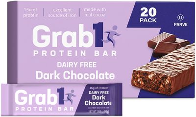 Grab1 Dairy Free Real Dark Chocolate Protein Bars | 15g Protein (20 Bars) | Controls Hunger | Vegan Friendly | Certified Kosher | Delicious Tasting | Low Calorie | Great Meal Replacement or Snack