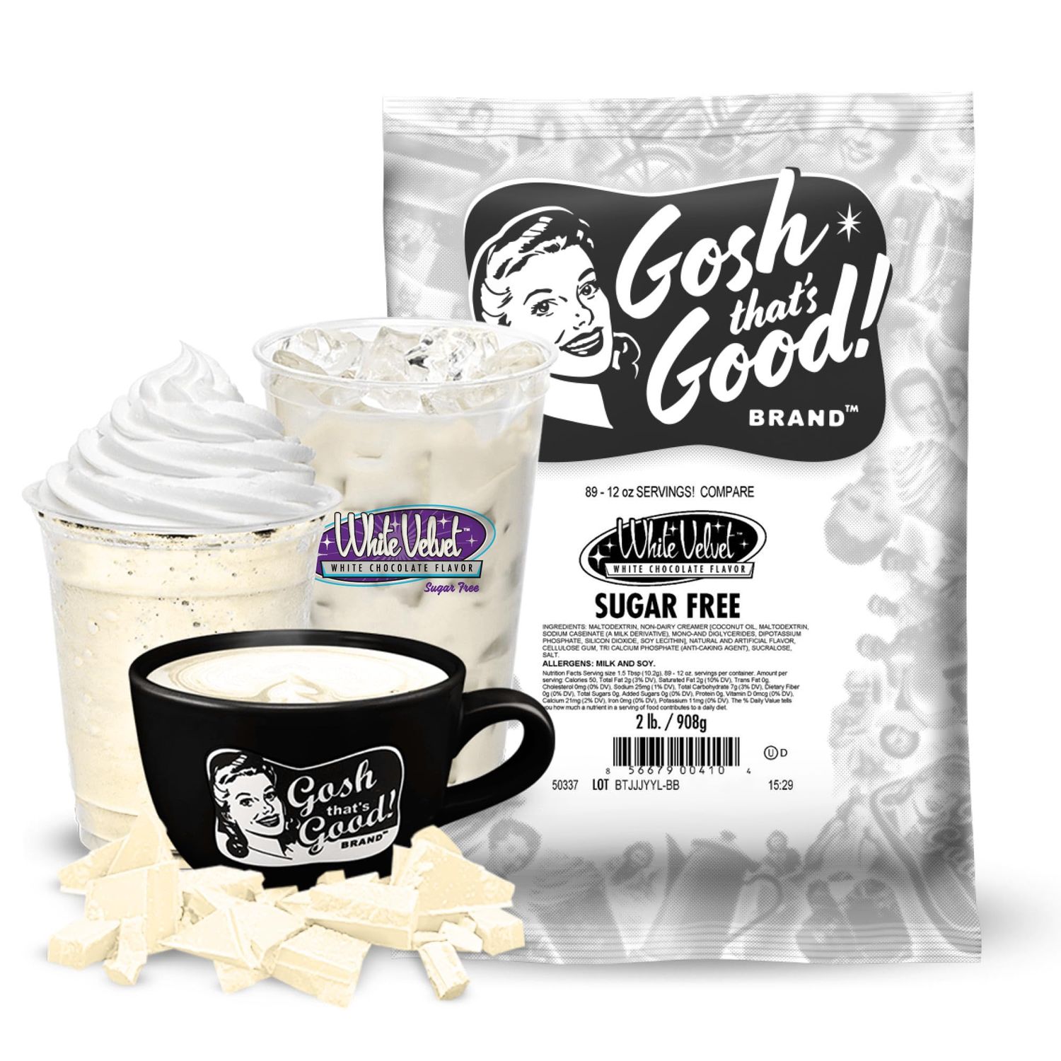 Sugar Free White Velvet Chocolate Coffee Flavor Powder - Low-Carb, Rich Creamy Flavor, Lactose-Free, Ideal for Hot, Cold &amp; Blended (2 lb. Bag)
