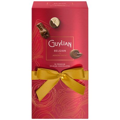 Belgian Chocolate Gift Box by GuyLian, 16 pc Luxury Opus Gourmet Chocolate Truffles, Milk, White, Dark, Candy Treat for Women and Men, 180g