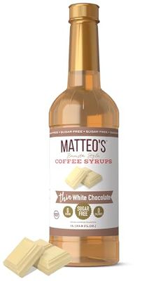 Matteo&#39;s Barista Style Sugar-Free Coffee Syrup, White Chocolate Flavor, Zero Calories and Sugar, Keto Friendly, Ideal for Lattes, Cappuccinos, Espresso, Americano, Indulgent Taste 33.8 Oz, 1-Pack