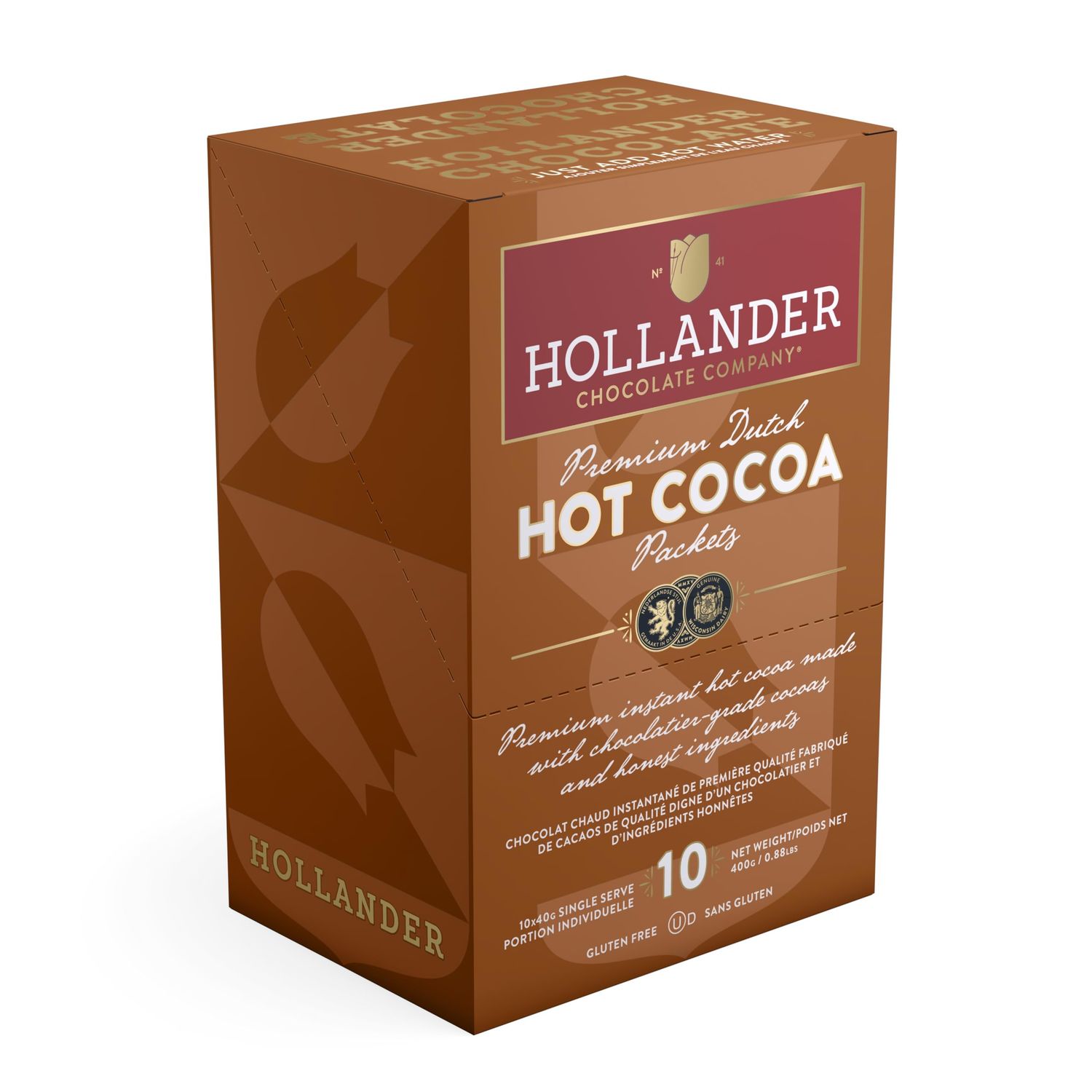 Hollander Chocolate Premium Hot Cocoa Packets | 10 Count Box | Instant Hot Cocoa with Chef Quality Ingredients | Just Add Water | Gluten Free