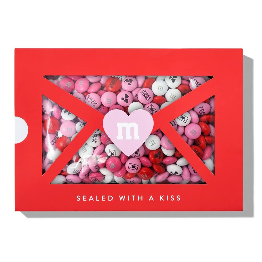 M&amp;M&#39;S Sealed With A Kiss Gift Box, 1 lb of Chocolate Candies, Printed M&amp;M&#39;S With Hugs &amp; Kisses and Heart Icons, Unique Gift For Him or Her, A Sweet Valentine&#39;s Day Gift
