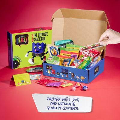 I AM Snacky - Valentines Snack Box Care Package + Greeting Card - SNACKY'S CELEBRATION CRATE (150 Count) Birthday Sweet Treats Gift Basket, Candies Chips,