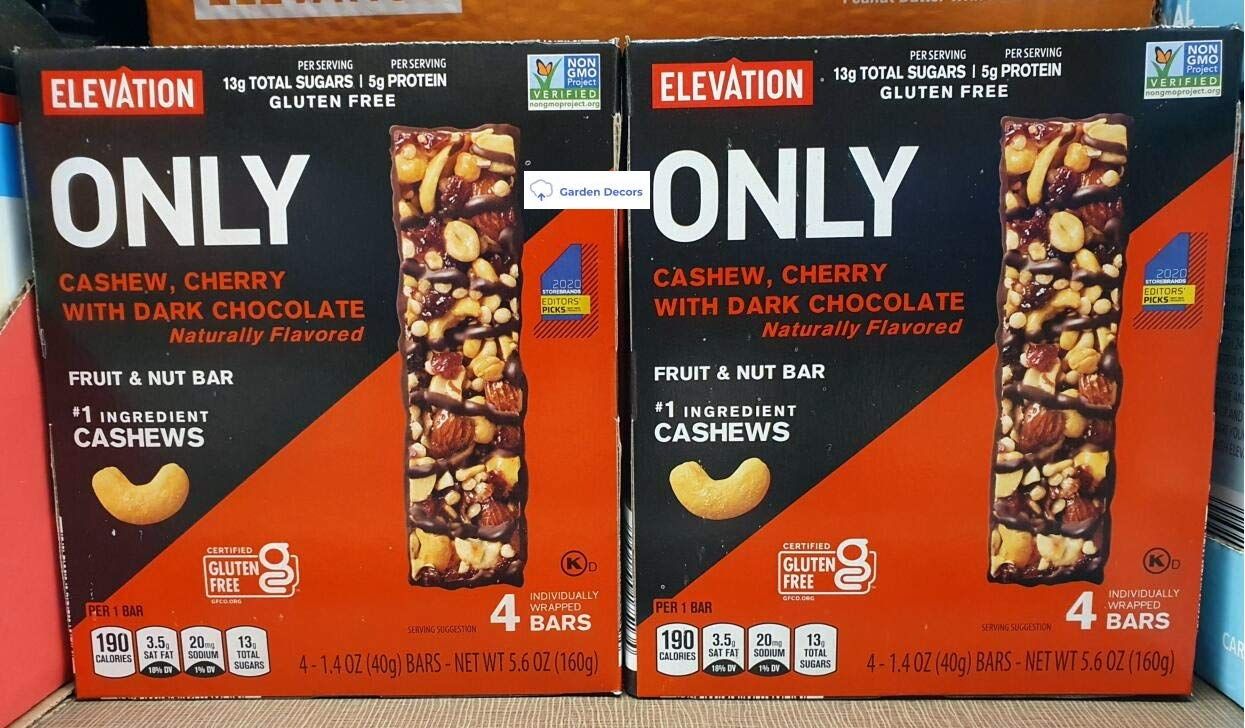 Elevation ONLY Cashew, Cherry with Dark Chocolate Fruit &amp; Nut Bar 5.6oz 160g (2 Boxes)