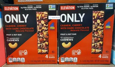 Elevation ONLY Cashew, Cherry with Dark Chocolate Fruit &amp; Nut Bar 5.6oz 160g (2 Boxes)