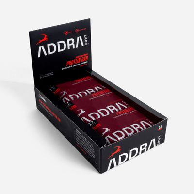 ADDRA Protein Bars - Vegan, Gluten-Free, High-Protein Muscle Recovery Bar for Runners, 17g Protein + 1.5g BCAA Leucine, Low Sugar, Plant-Based Chocolate Cherry Almond Flavor, 12-Pack