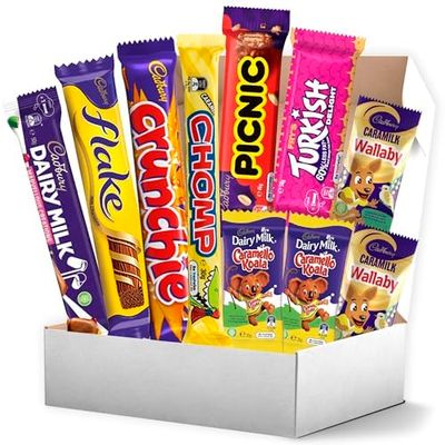 Cadbury Chocolate Box 10-Pack - A Delicious Assortment of Australian Favorites Including Flake, Crunchie, Turkish Delight, Picnic, and More - 316g of Classic Cadbury Chocolates