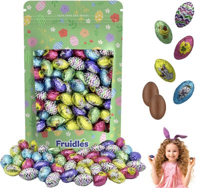 Fruidles Easter Double Crisp Eggs Milk Chocolate, Happy Easter Day Eggs, Party Bag Fillers, Individually Wrapped, Kosher Certified Dairy (1 Pound)