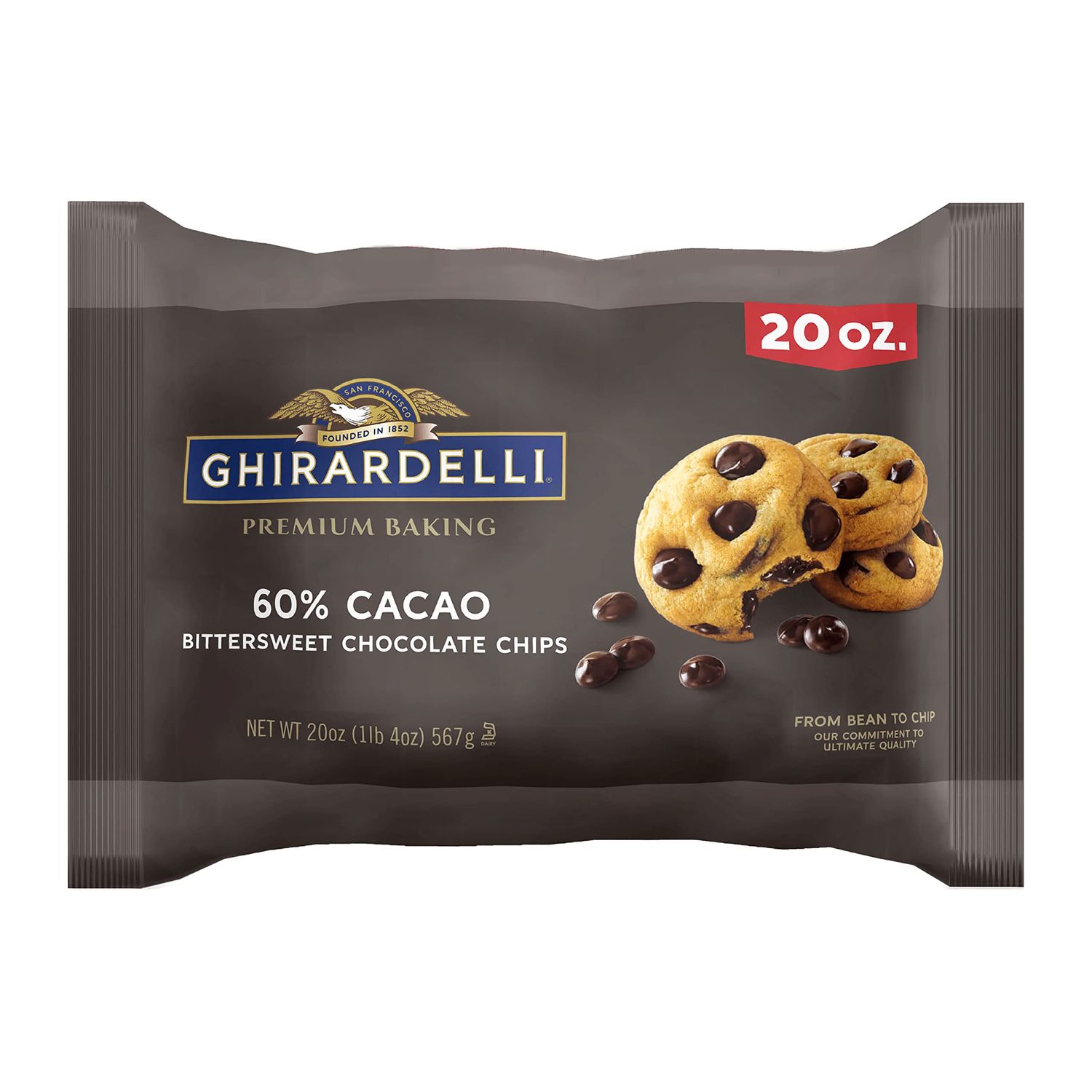 GHIRARDELLI 60% Cacao Bittersweet Chocolate Premium Baking Chips, 20 OZ Bag
