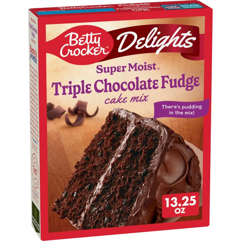 Betty Crocker Delights Super Moist Triple Chocolate Fudge Cake Mix, Holiday Baking, 13.25 oz