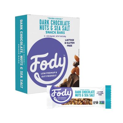 Fody Foods Vegan Protein Nut Bars, Dark Chocolate Nuts and Sea Salt Flavor, 6g Protein per Bar, Low Fodmap Certified, Sensitive Recipe, Gut &amp; IBS Friendly, 12 Count