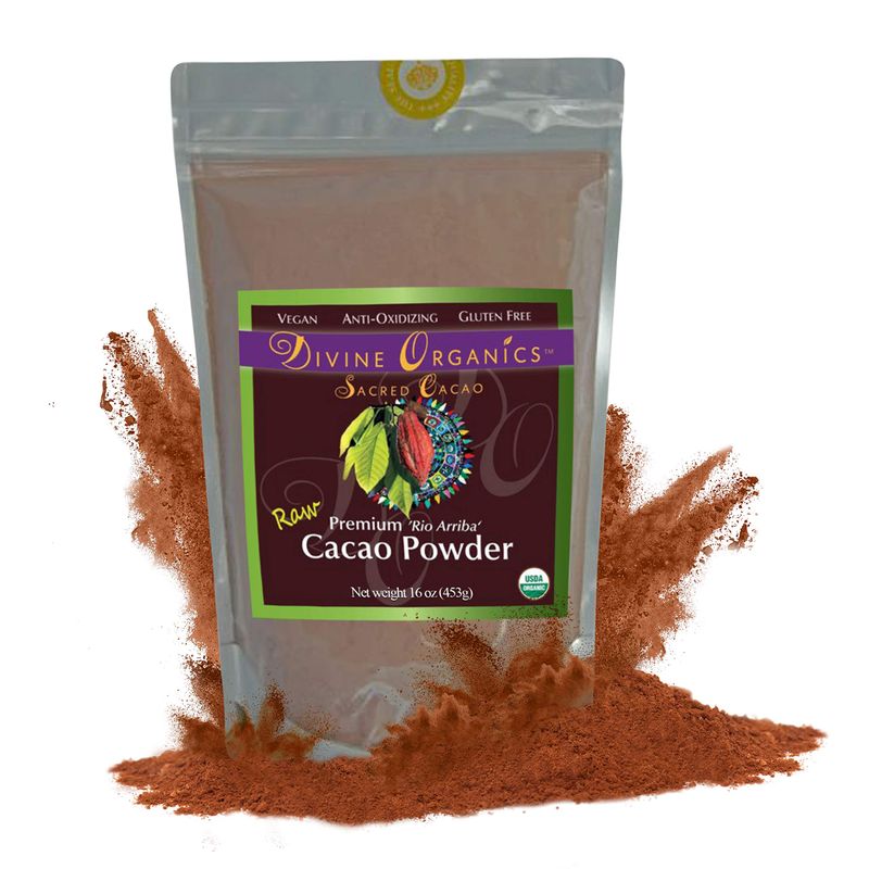 Divine Organics Raw Cacao Powder/Raw Cocoa Powder - Certified Organic - Premium Rio Arriba - Smoothies, Hot Chocolate, Baking, Shakes, Add to Coffee - Rich in Magnesium (16oz)