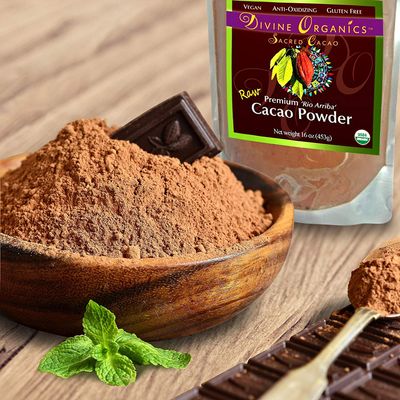 Divine Organics Raw Cacao Powder/Raw Cocoa Powder - Certified Organic - Premium Rio Arriba - Smoothies, Hot Chocolate, Baking, Shakes, Add to Coffee - Rich in Magnesium (16oz)