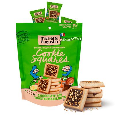 Michel et Augustin Chocolate Cookie Snack Bag, Christmas Gifts, Milk Chocolate &amp; Hazelnut French Shortbread Cookies, Chocolate Gift Box, 15 Individually Wrapped Cookies, Stocking Stuffers for Adults