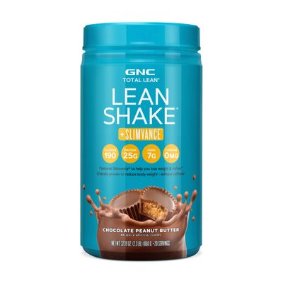 GNC Total Lean Shake + Slimvance | Caffeine Free Protein Powder, Helps Reduce Body Weight | Chocolate Peanut Butter | 20 Servings