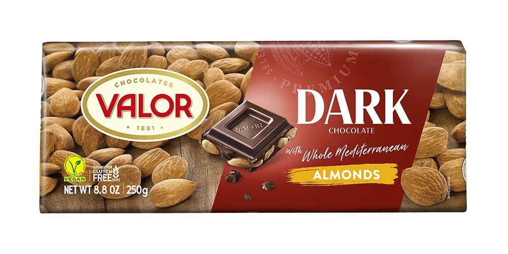 Valor. Dark Chocolate with whole Mediterranean Almonds. 250g (8.75oz).