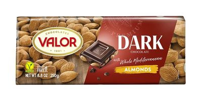 Valor. Dark Chocolate with whole Mediterranean Almonds. 250g (8.75oz).