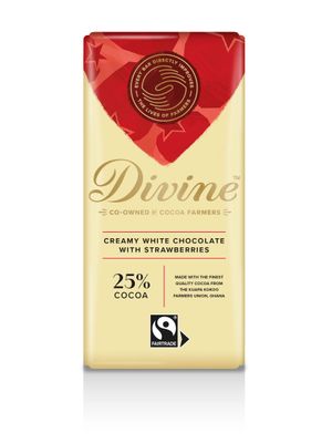 DIVINE CHOCOLATE White Chocolate Strawberry, 90 GR