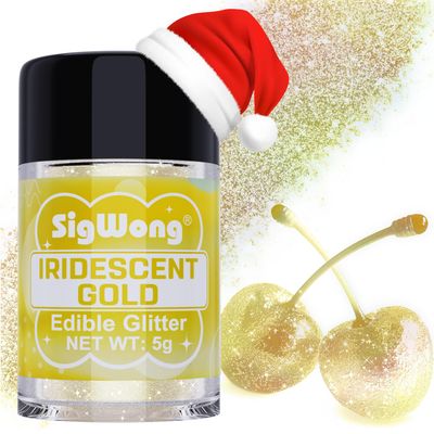 Iridescent Gold Edible Glitter - 5g Food Grade Cake Decorating Shimmering Glitter, Edible Sprinkle Luster Dust for Drinks, Chocolates, Fondant, Strawberries, Cupcakes, Candy, Cookie - Vegan
